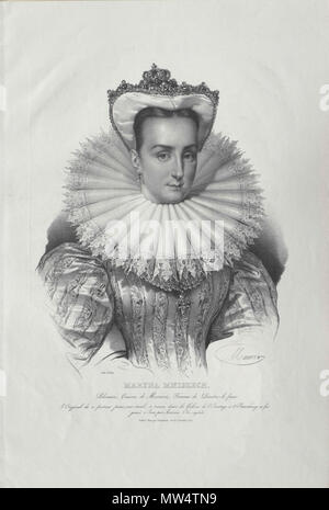 . Portrait de Marine Mniszech (C. 1588-1614/5). Seltene Lithographie de Jean-François Bösewicht d'Après le Dessin de Maurin inspiré de la Gravure originale d'Antoine Olesczynski (1794-1879), milieu du XIXe siècle. 49 x 34 cm. Марина Мнишек (ok. 1588-1614/5). Редкая литография. Maurin, по оригиналу А. Olesczynski (1794-1879), середина XIX в. Марина Мнишек, супруга Лжедмитрия I, коронована в Москве 8 мая 1606 г. 19. Lithographie de Jean-François Bösewicht d'Après le Dessin de Maurin inspiré de la Gravure originale d'Antoine Olesczynski (1794-1879) 399 Marina-Mniszech - Russland Stockfoto