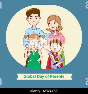 Weltweiten Tag der Eltern mit Happy Family, Grusskarten, Poster, Plakat, Website Banner. Vector Illustration Stock Vektor
