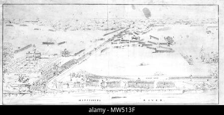 . Blick auf die Schlacht in der Nähe von chalmettes Plantage, Jan. 8, 1815. Graviert Blick auf die "Schlacht von New Orleans durch den Teilnehmer Jean Hyacinthe Laclotte, Ingenieur bei der Miliz von Louisiana. 1815. Jean Hyacinthe Laclotte (d. 1829) 632 Blick auf die Schlacht in der Nähe von chalmettes Plantage Jan 8 1815 Gravur 7/8 Stockfoto