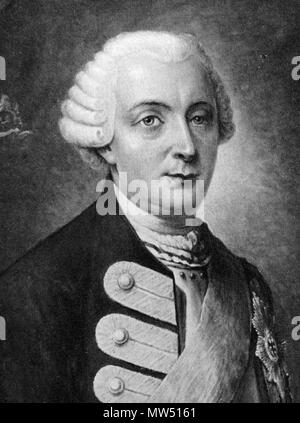 . Englisch: Schwarz und whote Foto von Öl portrait ca. 1758 von Generalleutnant Friedrich Quirin von Forcade de Biaix. 1. Januar 1758. Kurt von Priesdorff, 228 Friedrich Quirin v. Forcade Stockfoto