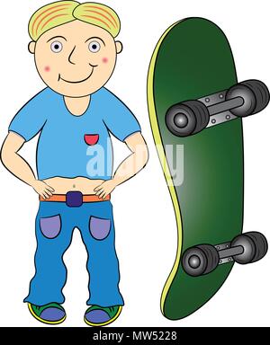 Junge und Skateboard cartoon Vector Illustration Stock Vektor