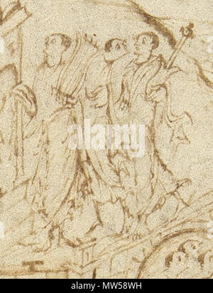 . Englisch: Clipping von Utrecht Psalter, die Männer halten eine cythara (rechts) und Harfe oder kithara, Lyra. Die Darstellungen des cytharas im Utrecht-psalter haben als Beweis in der Encyclopaedia Britannica 1911, dass die Gitarre von Änderung der Kithara - Leier entwickelt wurde. 1. Januar 850. Unbekannt 623 Utrechts-Psalter PSALM-134Leier und Cythara Stockfoto