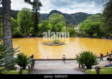 Gelb Hot Pool von Wasser bei Terra rostra Park Stockfoto