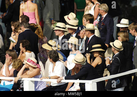 In Henley, Großbritannien. Sonntag, 02/07/2006 Henley Royal Regatta, Aussicht, Finale Tag. Sammlung von Panama Hüte Stewards Enclosure der USA Stockfoto