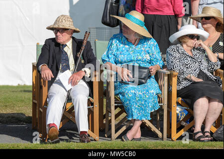 In Henley, Großbritannien. Freitag, 03/07/2009 Henley Royal Regatta, Zuschauer, sehen Sie sich das Rennen aus den Stewards Enclosure, vom Fortschritt Board gesehen, Stockfoto