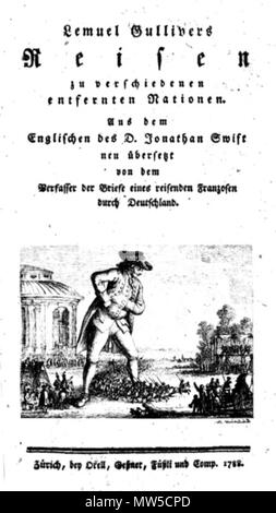 . English: Lemuel Gullivers Reisen zu verschiedenen entfernten Nationen. Aus dem Englischen des D (r). Jonathan Swift neu übersetzt von dem Verfasser der Briefe eines reisenden Franzosen über Deutschland (Johann Kaspar Riesbeck). Zürich 1788. 10. Februar 2016. Unbekannt 521 Riesbeck Gulliver 1788 Stockfoto