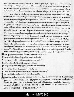 . Englisch: Seneca der Jüngere, Apocolocyntosis, in ms an. St. Gallen, Stiftsbibliothek, 569, S. 251. English: Seneca, Apocolocyntosis, in der Handschrift von St. Gallen, Stiftsbibliothek, 569, Seite 251. 9. Jahrhundert. Seneca der Jüngere 551 Seneca der Jüngere, Apocolocyntosis, St. Gallen, 569 Stockfoto