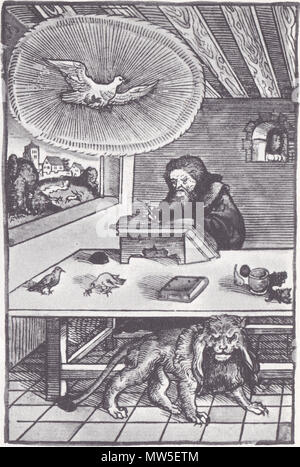 . Englisch: Master A.W.: der Hl. Hieronymus in seiner Zelle. (Bild aus einem späteren drucken sie aus einem September Bibel 1532-33) Das Motiv wurde mehrfach nebeneinander, direkt oder indirekt, mit Luthers Aufenthalt auf der Wartburg von seinen Zeitgenossen. Dieses Bild kann in diesem Sinne verstanden werden. 16. Jahrhundert. Unbekannt 314 Hieronymus in seiner Zelle Stockfoto