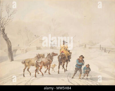 . Englisch: Wilhelm von Kobell (1766 - 1853): Postillion auf Pferd in einer Winterlandschaft, Ca. 1798. Das Metropolitan Museum of Art, New York. Aquarell, 37 x 50 cm, WV 457. . 17 Oktober 2016, 11:01:53 647 Wilhelm von Kobell Postillion auf Pferd in einer Winterlandschaft Ca. 1798 Stockfoto