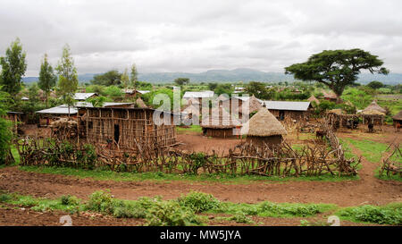 Traditionelle Konso Stammes Dorf in Carat Konso, Äthiopien Stockfoto