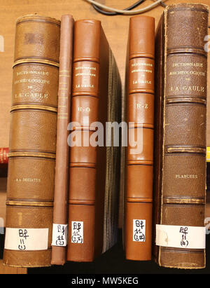 . Français: Wörterbuch Archéologique de la Gaule, en 4 Bände + Planches, publié par la Kommission instituée au Ministère de l'instruction publique et des Beaux-Arts, 1875. Exemplaire du Musée nationale d'Archéologie. 27 März 2017, 16:42:50. Kommission de la Topographie de la Gaule 151 Dag-Dictionnaire - archeologique-Gaule Stockfoto