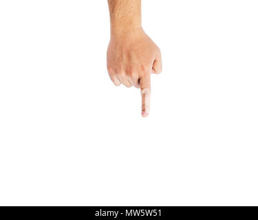 Der Mann mit dem Finger auf ein Abonnement Button unten zeigt. Stockfoto