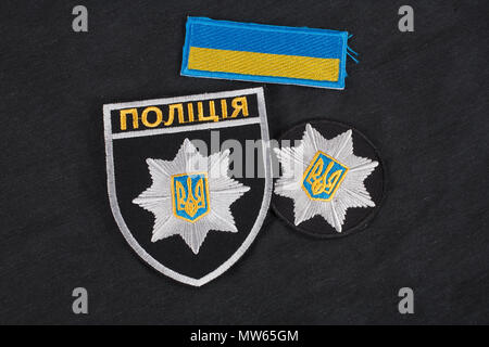 Kiew, Ukraine - 22. NOVEMBER 2016: Patch und Abzeichen der nationalen Polizei der Ukraine. Nationale Polizei der Ukraine uniform. Stockfoto