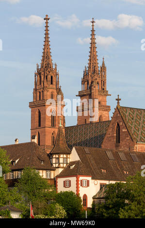 Basel, Münster (Basler Münster), Blick von Südwest über den Rhein Stockfoto