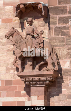 Basel, Münster (Basler Münster), Westfassade, Heiliger Martin teilt-Mantel Stockfoto