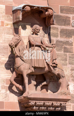 Basel, Münster (Basler Münster), Westfassade, Heiliger Martin teilt-Mantel Stockfoto