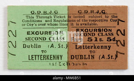 Vintage CDRJC Bahn Ticket - Dublin nach Letterkenny. Stockfoto