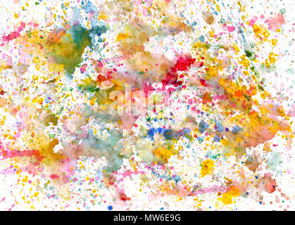 Aquarelle Splatters, Splinter, Flecken, blots und Blobs auf Papier Stockfoto