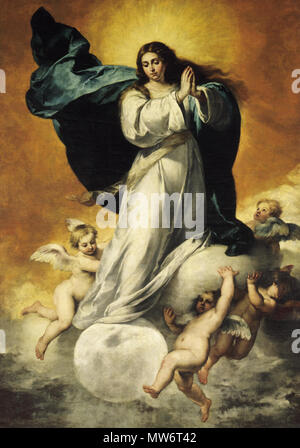 . Español: Esta obra, conocida Como la Inmaculada Colosal de Bartolomé Esteban Murillo debido a sus Grandes dimensiones Desaparecido, Procede del Convento de San Francisco de Sevilla, que fue demolido en el Siglo XIX. 671 Inmaculada Concepcion (La Colosal) Stockfoto