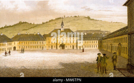 . Die hohe Carlsschule, Stuttgart. kolorierter Stahlstich nach einer Zeichnung von Karl Philipp Conz 6 175 hohe Carlsschule Stockfoto