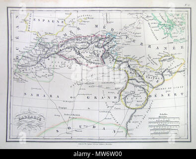 . Barbarie 1833. Englisch: Dieses ist ein wunderschönes 1833 Handcolorierte Karte von Nordafrika und dem Mittelmeerraum - die Region bekannt als Barbary. Beinhaltet viel von der Sahara zusammen mit guter deatial auf der alten Karawanen zwischen Fezzan, Marokko und weist nach Süden. Der Text ist auf französisch. . 1833 7 1833 Malte-Brun Karte von Nordafrika oder Barbary - Geographicus - AfricaNorth-MB-1941 Stockfoto