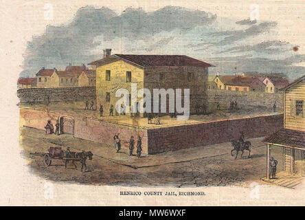 . Die Stadt von Richmond, Virginia. Englisch: Dies ist eine seltene und attraktive Aussicht von Richmond, Virginia in der Mai Ausgabe 1862 von Harper's Weekly gedruckt. Zeigt Richmond kurz nach wurde es von der Union Armee nahe Ende der Halbinsel Kampagne während des Amerikanischen Bürgerkriegs beschlagnahmt. Union Truppen marschieren gezeigt, der Hauptstraßen nach oben und unten. Über der richtigen gibt es drei kleinere Ansichten, Henrico County Gefängnis, das Kapitol, und der Rebel Gefängnisse auf der Main Street. . 1862 (veraltet) 9 1862 Harper's Weekly Bürgerkrieg Ansicht von Richmond, Virginia - Geographicus - Richmond - harpersweekly-1862 (7/8) j Stockfoto