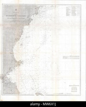 . Vorläufige Chart No.3 von der Küste der Vereinigten Staaten von Cape kleiner Punkt Maine zu Cape Cod Massachusetts Englisch: Eine beeindruckende und ein markantes Beispiel der Karte der US-Ostküste Umfrage der New England Coast. Reicht vom Kap kleiner Punkt, Maine, südlich von Cape Cod, Massachusetts. Mit Boston City und Hafen, Salem, Provincetown, Cape Ann, Gloucester, Newburyport, Portsmouth und Portland, unter anderen Städten. Bietet begrenzte inländische Detail, aber nicht mehrere Städte sowie der Verlauf der Portsmouth-Portland und osteuropäischen Eisenbahnen zeigen. Von einer nautischen Perspektive die Karte bietet eine Fülle o Stockfoto