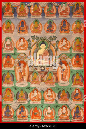 . Die 35 Buddhas des Sutra der drei Haufen (Sanskrit: Triskandhadharmasutra), beliebt im Tibetischen Buddhismus bekannt. Datum unbekannt. Unbekannt 16 35 Buddhas Stockfoto