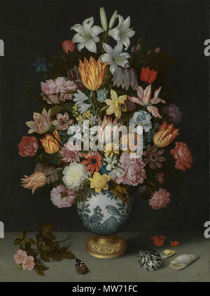 . Blumen in einer Glasvase. Englisch: Malerei in der National Gallery, London. 24 März 2014, 12:46:16. Ambrosius Bosschaert der Ältere 22 Stillleben Blumen in einer Vase Wan-Li Stockfoto