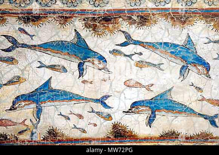. Fresko von Delphine aus der Bronzezeit die Ausgrabungen von Knossos auf der griechischen Insel Kreta 31 Akrotiri Delphine Stockfoto