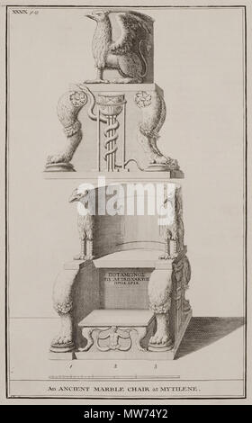 . Englisch: Richard Pococke. Eine Beschreibung des Ostens, und in einigen anderen Ländern, London, W. Bowyer, MDCCXLV (1743-1745). 1743. Richard Pococke (1704 - 1765) Beschreibung Britischer anglikanischer Priester, Ägyptologe, Reiseschriftsteller, Archäologe und Schriftsteller irischer Bischof Geburtsdatum / Tod 19. November 1704 den 25. September 1765 Ort der Geburt / Todes Southampton Ballynahinch Castle Authority control: Q 1291915 VIAF: 54245430 ISNI: 0000 0000 79755633 ULAN: 500109735 LCCN: Nr: 11768757 91021516 GND X WorldCat 43 Eine alte Marmor Stuhl bei Mytilene - Richard Pococke - 1745 Stockfoto