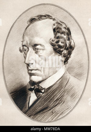 Benjamin Disraeli, 1st Earl of Beaconsfield, 1804 - 1881. Britische Staatsmann der Konservativen Partei und zwei Mal Premierminister des Vereinigten Königreichs. Abbildung von Gordon Ross, US-amerikanischer Künstler und Illustrator (1873-1946), von lebenden Biographien berühmter Männer. Stockfoto