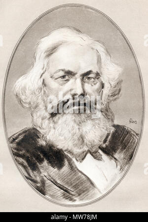 Karl Marx, 1818-1883. Deutsche Philosoph, Ökonom, Historiker, Politologe, Soziologe, Journalist und revolutionär-sozialistischen. Abbildung von Gordon Ross, US-amerikanischer Künstler und Illustrator (1873-1946), von lebenden Biographien berühmter Männer. Stockfoto