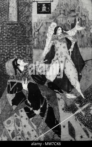 Harry Clarke - Irische Illustrator - Mephistopheles: "Schon ist der Schrei des Mordes erhoben." Kunst von Harry Clarke für Goethes "Faust" (1927) Stockfoto