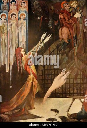 Harry Clarke - Irische Illustrator - Mephistopheles: 'Kommt - Sie ist gerichtet!" Kunst von Harry Clarke für Goethes "Faust" (1927) Stockfoto