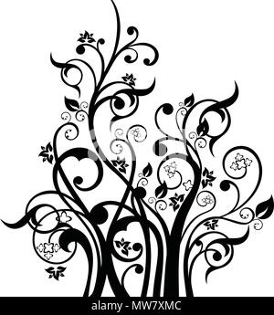 Blüten, Blätter und wirbelt Gestaltungselement Silhouette in Schwarz. Dieses Bild ist ein Vektor Illustration. Stock Vektor