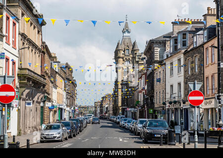 Blick auf die High Street in Hawick, Scottish Borders, Schottland, Großbritannien Stockfoto