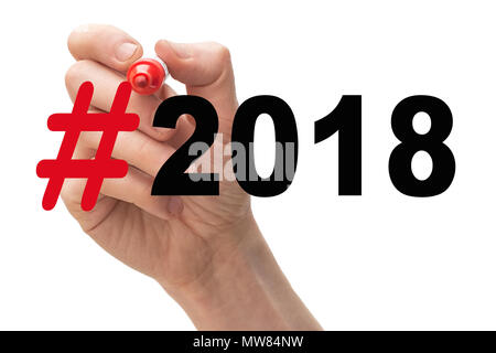 Hand schreiben 2018 mit roter Markierung auf transparente abwischen. Stockfoto