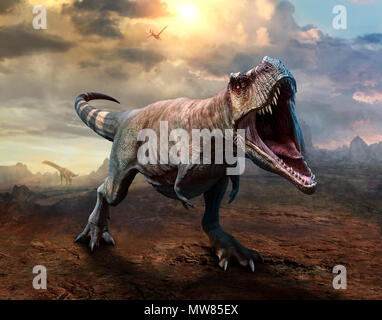 Tyrannosaurus rex Szene 3D-Darstellung Stockfoto