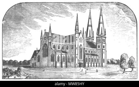 . Englisch: die St. Patrick's Cathedral, Armagh, wie von J.J.McCarthy entworfen, C. 1854. ca. 1854 (1854 J.J.McCarthy übernahm das Design dieser Kathedrale, siehe Sheehy, S. 39). J.J.McCarthy (architect); der Verfasser der Zeichnung unterzeichnet mit WR und bleibt ansonsten unerwähnt in den zitierten Publikationen 56 Armagh St. Patrick's Cathedral, wie von J.J.McCarthy c ausgelegt. 1854 Stockfoto