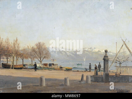 . English: Hafen von Ouchy im Herbst. Öl auf Leinwand, signiert unten rechts, 32 x 46,5 cm. von 1913. Arthur Charles Henri Herzog (1862 - 1913) 58 Arthur Herzog Hafen von Ouchy im Herbst Stockfoto