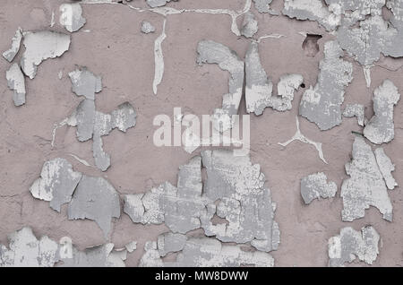 Close-up verwittert und befleckten veralteten Beton wand Textur. Alte detaillierte Oberfläche mit gerissene Farbschicht Stockfoto