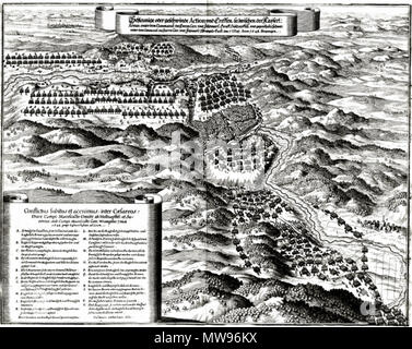 . Español: Batalla de Zusmarshausen. Grabado de 1663. English: Schlacht bei Zusmarshausen. Exemplar der 1663. 7. April 2013, 03:24:13. Carl Henric von Osten und Cornelius von dem Busch 74 Batalla de Zusmarshausen Stockfoto