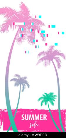 Uv-Sommer Palme banner Poster. Tropische schwarzweiß gefärbte werben. Travel verkauf Einladung. Vertikale Vektor Illustration backgroun Stock Vektor