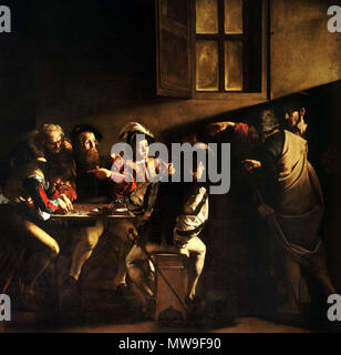 . Die Berufung des heiligen Matthäus. 1599 oder 1600. 1974 VivaItalia112 Caravaggio die Berufung des Hl. Matthäus Stockfoto