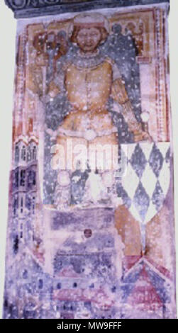 . Englisch: Domitian von Kärnten auf einem Fresko von 1429 in der Kirche der Benediktinerabtei Abtei Millstatt Bezirk Spittal an der Drau in Kärnten/Österreich/EU. English: Domitian von Kärnten in einer Wandmalerei aus dem Jahre 1429 in der Kirche "Kirche St. Salvator und Allerheiligen' im Stift Millstatt in Millstatt/Kärnten/Österreich. 06.01.2006. Popie 112 Kärnten Millstatt Dometian Fresco 1429 Stockfoto