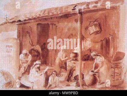 . Español: Camille Pissarro: Cocina al Aire Libre (1854) cuadro De sepia y lápiz 30 x 23 cm Colecciín Banco Central de Venezuela. Comprada en Hammer Galerien de New York de Oct de 1965. 1854. Camille Pissarro (1830-1903) 135 102 al Aire Libre Camille Pissarro Stockfoto