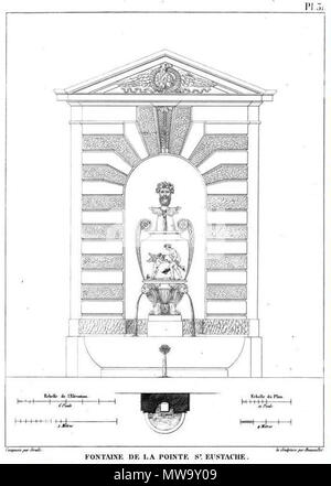 . "Fontaine de la Pointe St-Eustache'. 1828 (Avant). Bralle (ingénieur Hydraulique) et Pierre-Nicolas Beauvallet (Bildhauer) 212 Fontaine de la Pointe Saint-Eustache Stockfoto