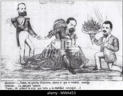 . Español: Caricaturas chilenas de la Guerra del Pacífico - Patricio Ibarra Cifuentes: 'Durante 1879 el Regierung chileno, debido a la Iniciativa del Ministro de Relaciones Exteriores y luego del Interior, Domingo Santa María, propuso ein Bolivien le entregara Antofagasta ein cambio de la sesión de Tacna y Arica. Estas y otras tratativas Han sido denominadas por la historiografía chilena Como la "Política Boliviana". El Presidente boliviano Hilarión Daza, luego de estudiar La documentación correspondiente, puso en conocimiento de la oferta chilena Tanto al Perú como a la Argentinien. La caricatura, Pu Stockfoto