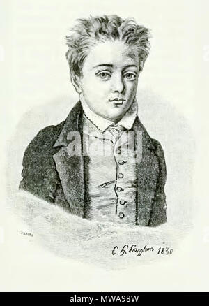 . Français: Portrait de Gustave Flaubert à l'âge de neuf ans, d'après un Dessin de Hyacinthe Langlois. 1895. Caroline Commanville 139 Commanville - Souvenirs sur Gustave Flaubert - Abbildung S. 25 Stockfoto